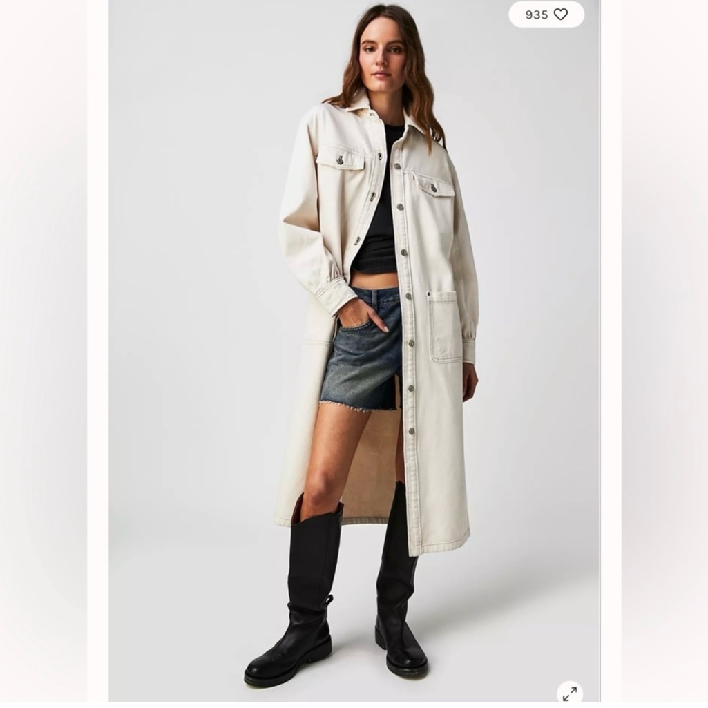 Free People Cream Longline Trench Coat